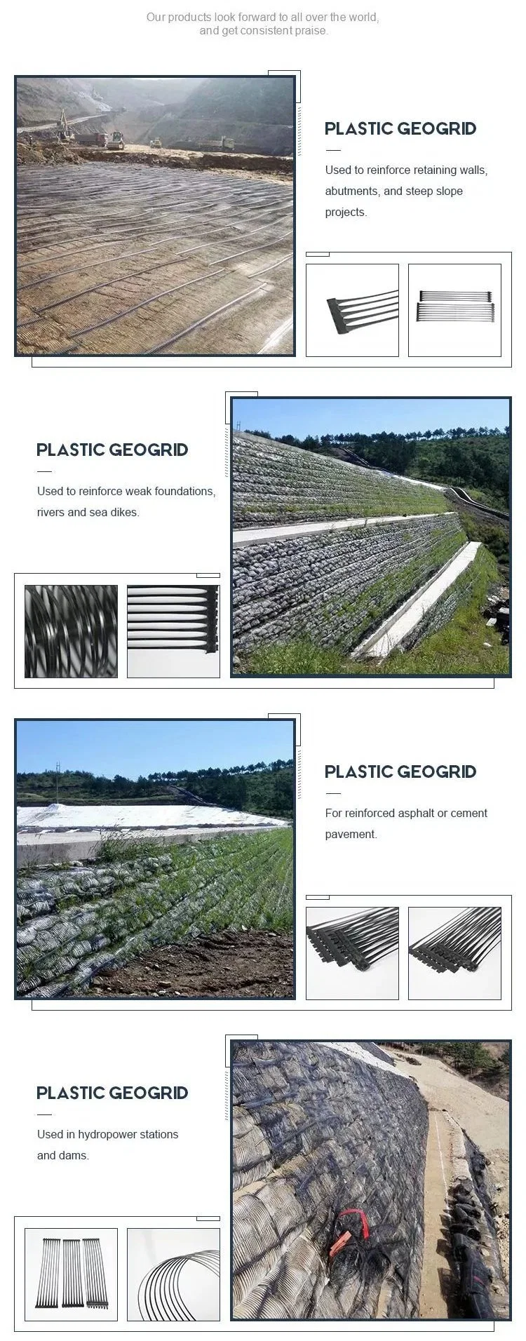 Hoge sterkte polypropyleen PP eenassig geogrid voor dragende muren 4