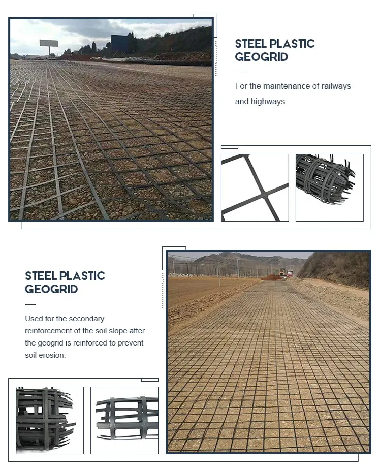 Hoge spanningssterkte Biaxiaal lasstaal Plastic composiet aardwerk Geogrid Voor bodemstabilisatie, anti-erosie eigenschap 4